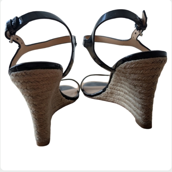 Badgley Mischka Black Patent Leather Espadrille Wedge Sandals Size 8.5 - Picture 8 of 11